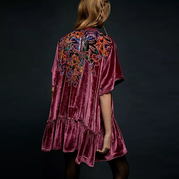 Free People Sweet Echoes Velvet Mini Dress NWOT - Picture 2 of 10